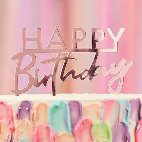 Acrylic Rose Gold Happy Birthday Cake Topper