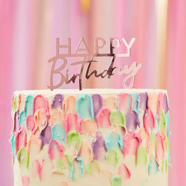 Acrylic Rose Gold Happy Birthday Cake Topper