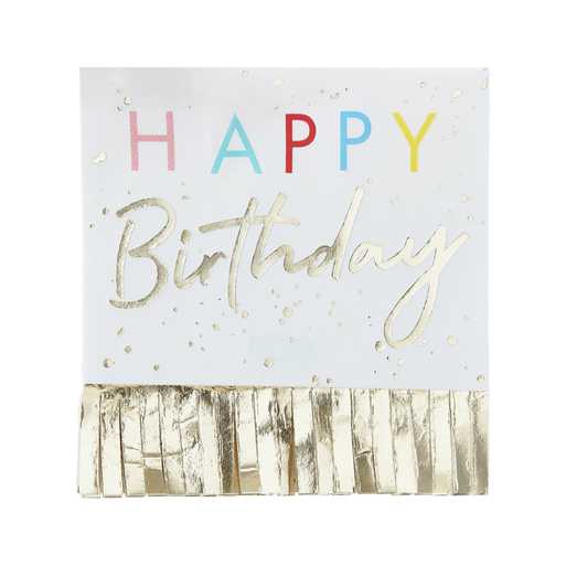 Happy Birthday Fringed Gold Napkins